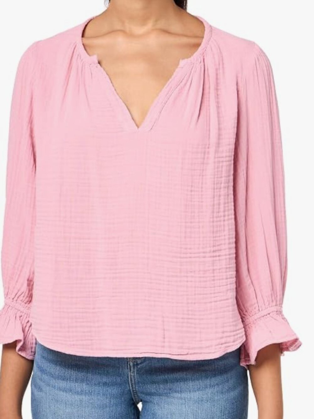 VELVET By G & S Pink Gauze Cotton Long Sleeve Crop Top USA Made Large L NWT